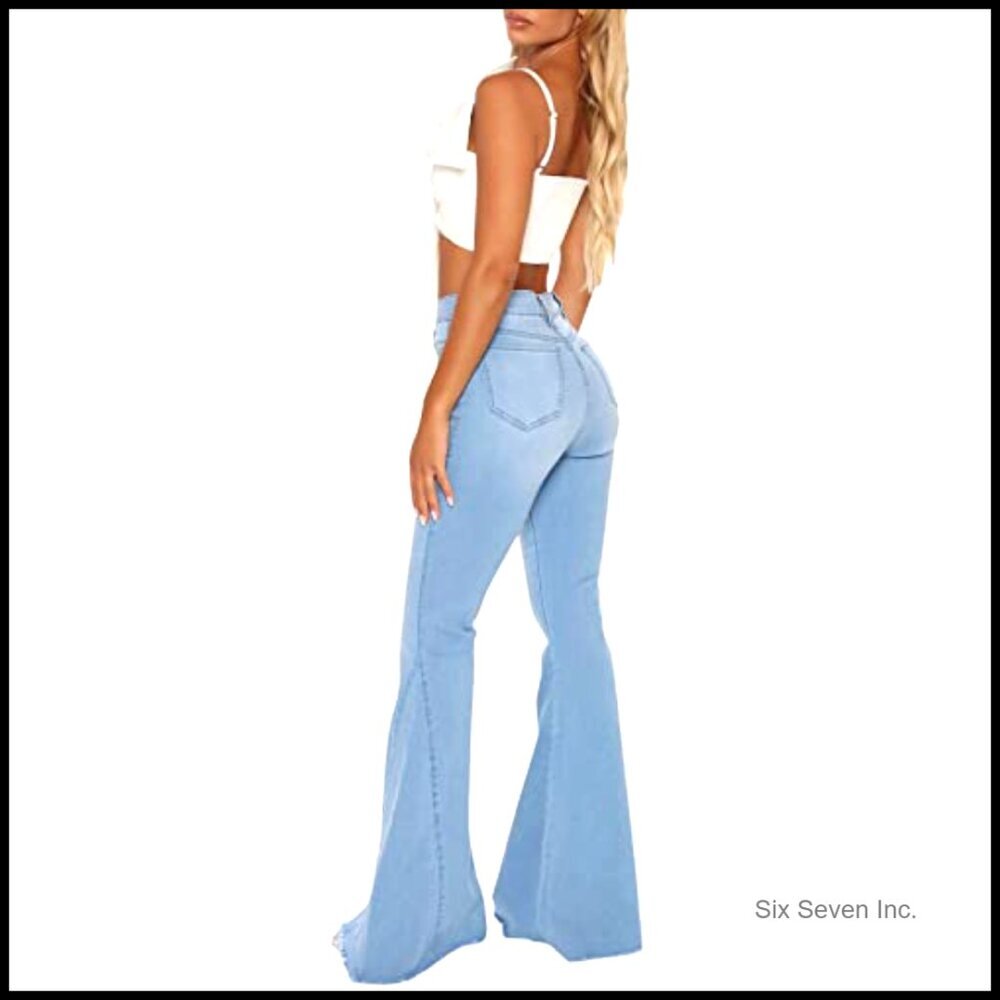 Mid Rise Flare Jeans Bell Bottom Denim Pants Y2K Retro Chic Casual - Picture 5 of 7